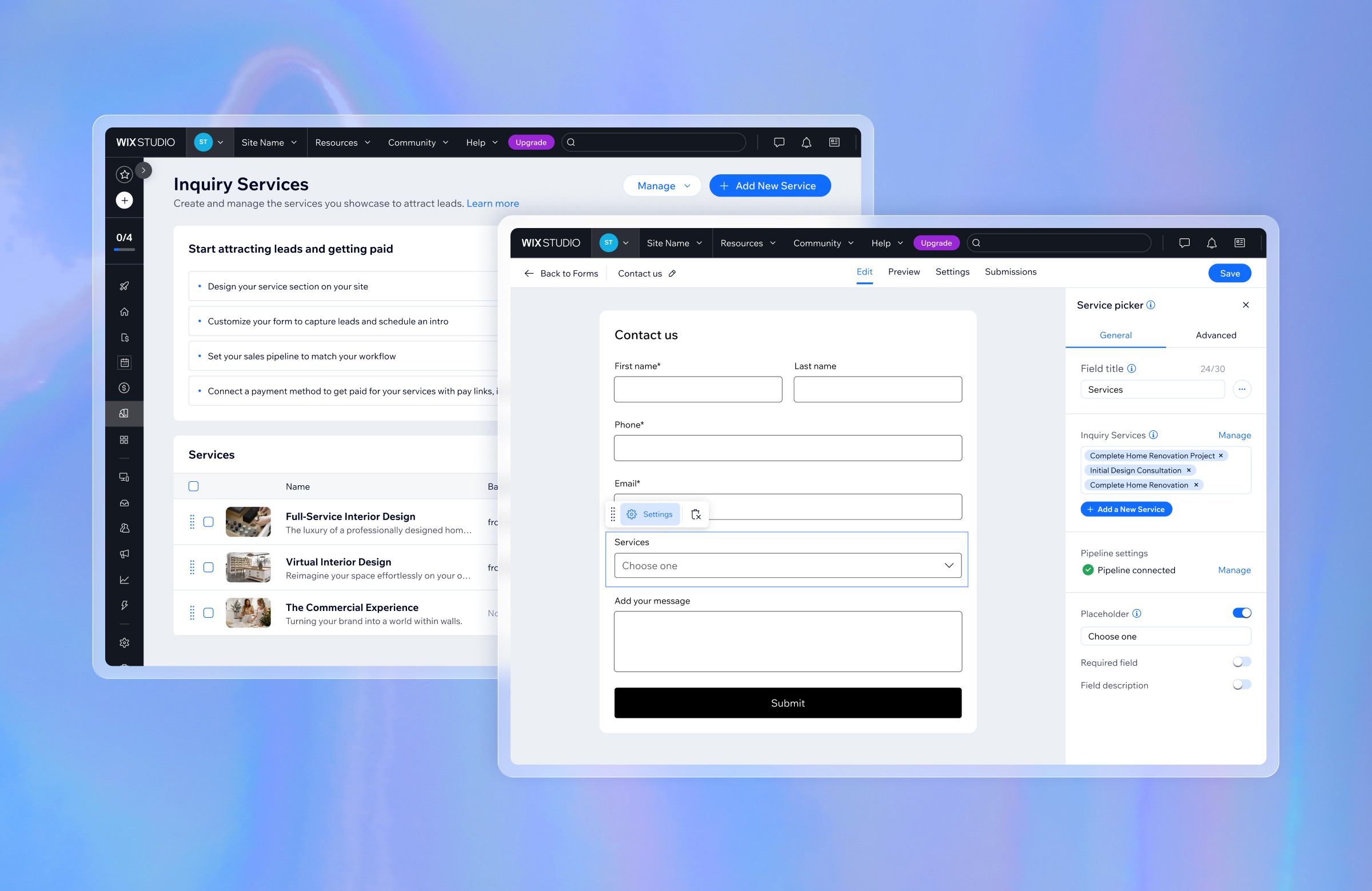 Service Sales Workflow product screens