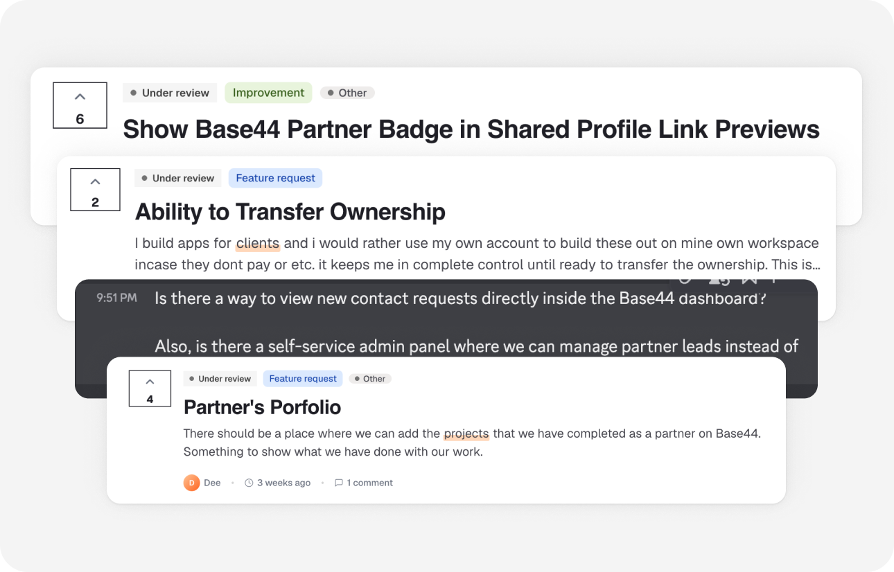 Community discussions and partner feature requests